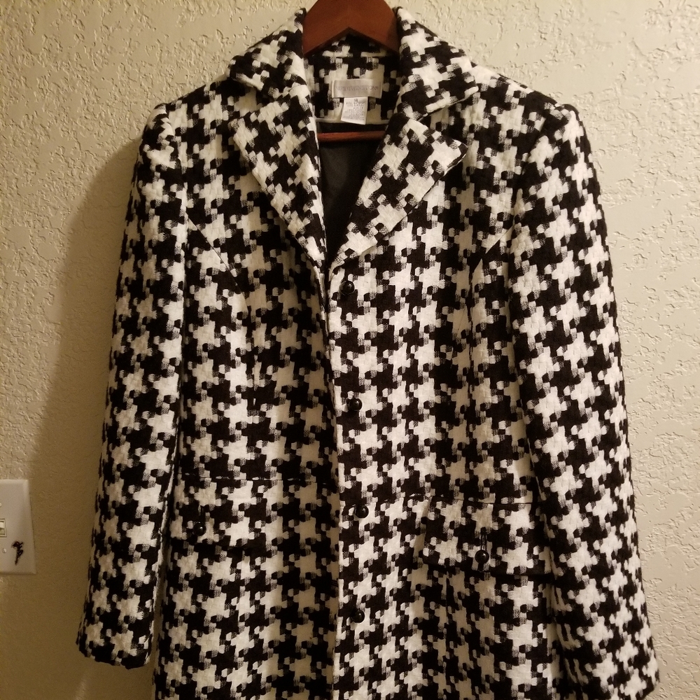 Women  black and white tweed coat